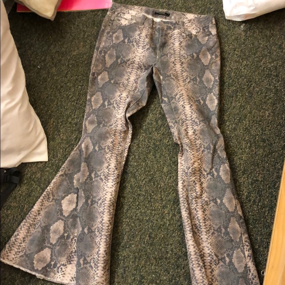 Snake print flare jeans